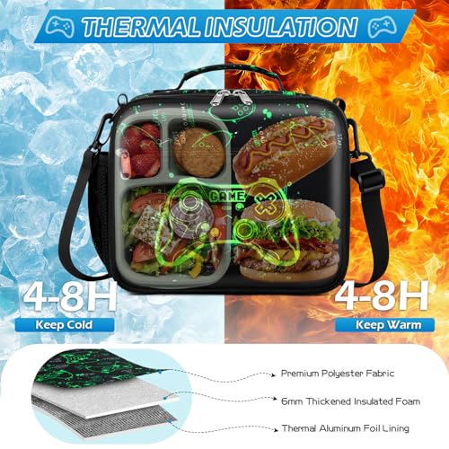 DIGOBAY Insulated Lunch Box for Kids Boys Cool Luminous Gamer Lunch Bag - color: Green