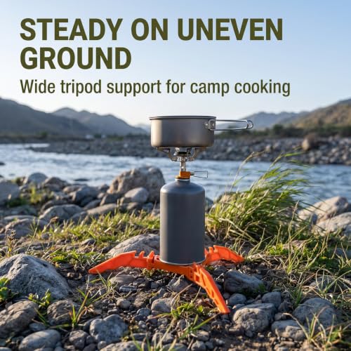 Orange Fuel Can Stabilizer for Camping Stoves,Mini Foldable Outdoor Camping Hiking Cooking Gas Tank Stove Stand,Stoves and Grills，Foldable Cartridge Canister Tripod Bracket for Hiking Camping Outdoor