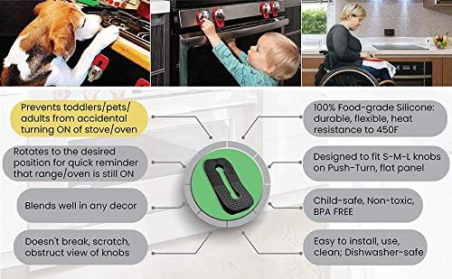 Mom's Choice Award Stove Knob Locks | 5-Pack Silicone Child Safety Lock Set | Safe, Sturdy & Heat-Resistant | Fits Small, Medium, Large Push Turn Knobs to Prevent Accidental Use - Gray - color: Gray