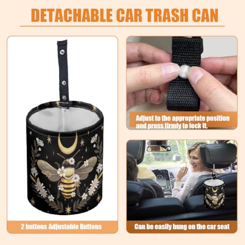 Bee Daisy Car Trash Can Flower Moon Waterproof Car Garbage Can Car Seat Back Hanging Trash Bag Portable Camping Garbage Bin Storage Bag Collapsible Trash Container for Car 5.9 x 7.3 in - color: Bee daisy flower