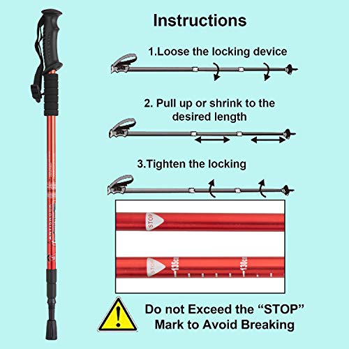 Aihoye Hiking Trekking Poles, 2 Pack Walking Hiking Sticks for Men &Women - color: red