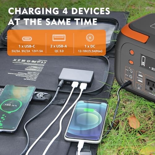 60W Solar Panel for Portable Power Station, Foldable Solar Panel with 12-18V DC Output/USB QC3.0/USB C(10 Changeable DC Adapters), Portable Solar Panels for Camping, Home, Travel, Rv | SinKeu portable solar charger with 18V DC outlet, designed for solar g