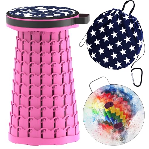 ALEVMOOM Upgraded Telescoping Collapsible Stool with Cushion, Folding Stool with Printing Portable Retractable Foldable Seat Max Load 600lbs for Adults Camping Fishing Outdoor - color: Purple