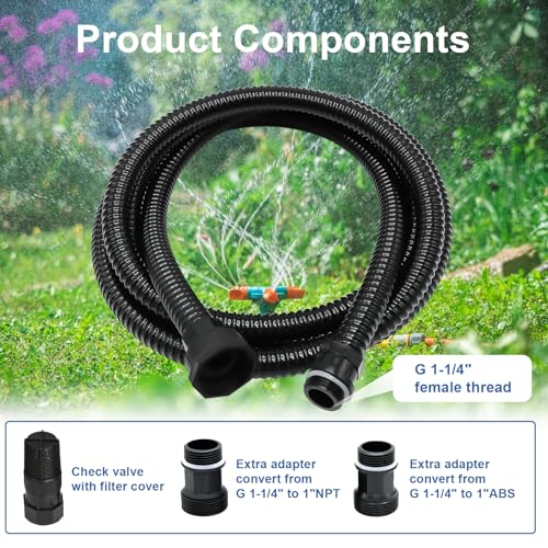 13FT x 1" Suction Hose Kit with Check Valve, for Well Pump Water Intake | Easy to Install for Quickly Water Sucking from Garden Pond Canal Reservoir, Corrugated Pipe 13FT Long with 1”Female Inlet - size: 13FT Suction Hose Kit