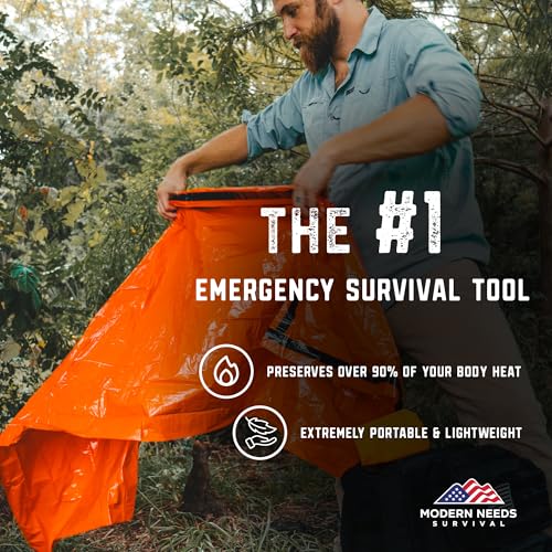MODERN NEEDS Emergency Sleeping Bag Survival | Emergency Blanket, Bivy Sack & Emergency Bivy for Survival Supplies, Hiking Survival Kit, Compact Sleeping Bag & Camping Safety Equipment | - size: 2