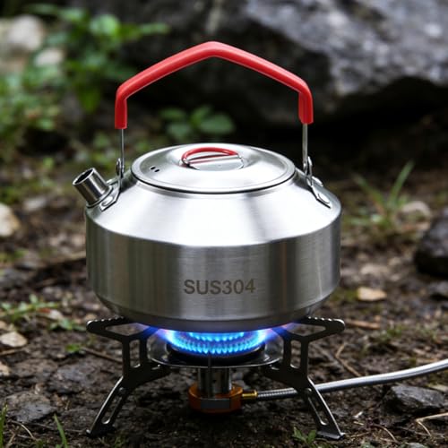 1L Camping Kettle, Stainless Steel Portable Campfire Kettle for Open Fire, Outdoor Camp Tea Coffee Pot for Stove Top, Backpacking, Hiking, Picnic and Traveling - color: Stainless Steel 1L