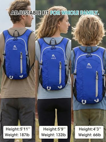 Foldable Small Hiking Backpack with 3 Strap Pockets – Lightweight 300D Spill-proof Daypack for Men Women – Packable Small Travel Backpack with Chest Strap & Trekking Pole Holder – Durable Outdoor Bag - color: Royalblue-