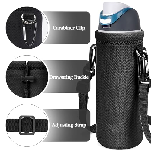 Linkidea Water Bottle Carrier with Shoulder Strap Compatible with Owala FreeSip Bottle 32oz/40oz, Neoprene Waterbottle Sling Bag Holder, Black