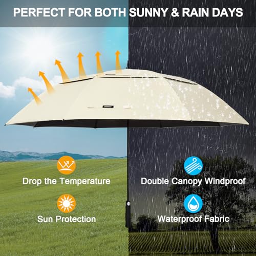 G4Free 47/54/62/68 Inch UV Protection Golf Umbrella Oversized Sun Umbrella | UPF 50+, Auto Open, Vented Double Canopy, Extra Large Coverage, Heavy Duty, Windproof Stick Umbrella - color: Ivory/Black, size: 54 inch