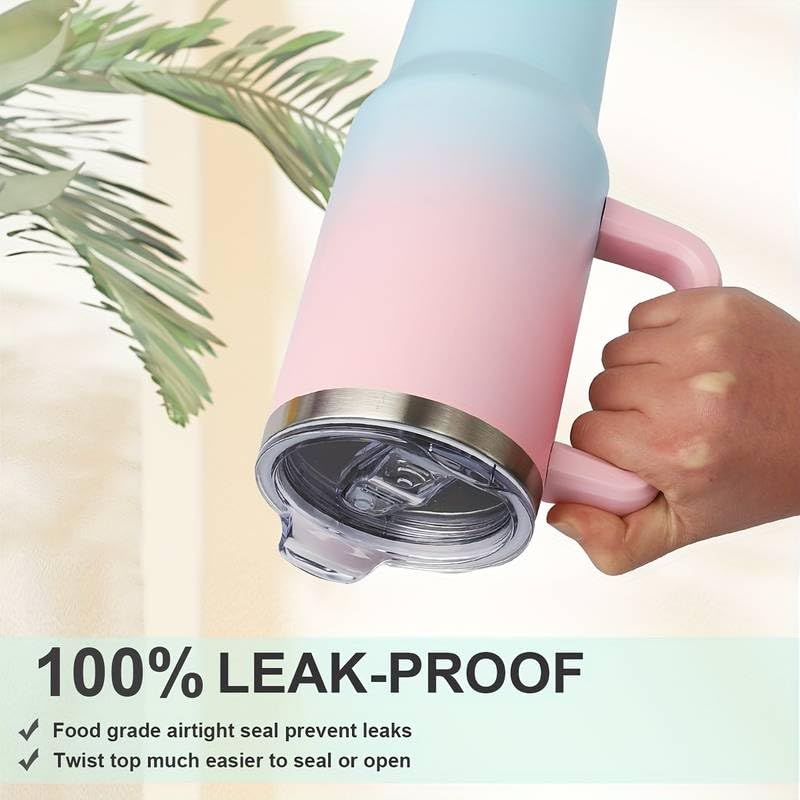 40oz Travel Tumbler with Handle and Straw, Water Bottle with Carrier Bag - color: Pink/blue