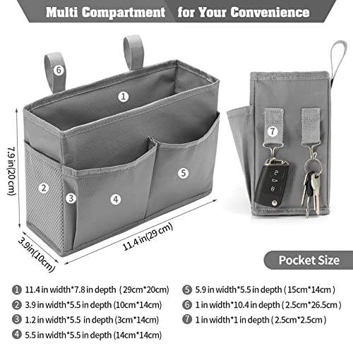 Bseash Bunk Bed Organizer, Bedside Caddy Hanging Bed Organizer Storage Bag with 4 Pockets and 2 Hooks, for College Dorm Rooms Bed, Hospital Bed, Baby Bed Rails, 600D Oxford Cloth (Gray) - color: Gray, size: Small