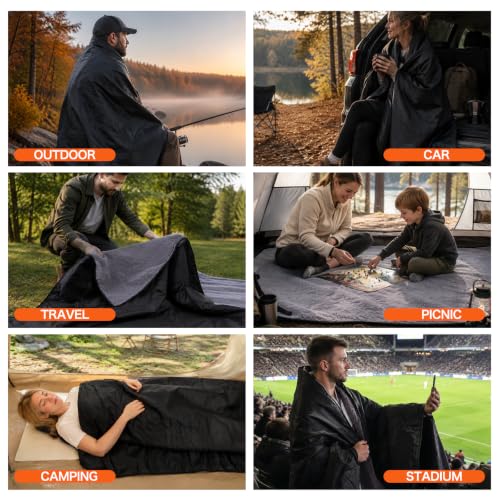 REDCAMP 79"x59"Large Outdoor Camping Blanket Sherpa Fleece Lining, Black - color: Matte Black, size: 59"x 79"