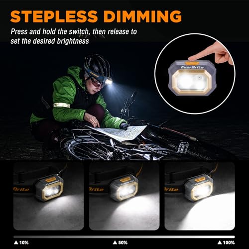 EverBrite 700 Lumens Rechargeable Headlamp with White Red Green Light Modes | 700 Lumens, White Red Green Light Modes, Stepless Dimming, Memory Function, 60° Tilt, 6 Modes for Hunting, Camping, Hiking - size: Small