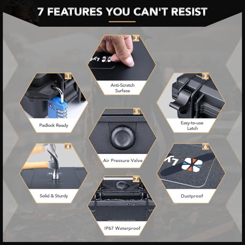 Lykus HC-2710 Waterproof Hard Case with Foam, Inner Size 9.88*5.24*2.6in | IP67 Waterproof, Pluckable Foam, Suitable for Cameras, Lenses, Electronic Equipment and More - color: Black, size: HC-2710