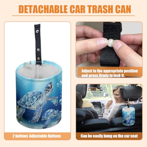 Ocean Turtle Car Trash Can Waterproof Car Garbage Can Car Seat Back Hanging Trash Bag Portable Camping Garbage Bin Storage Bag Collapsible Trash Container for Car Kitchen 5.9 x 7.3 in - color: Turtle ocean