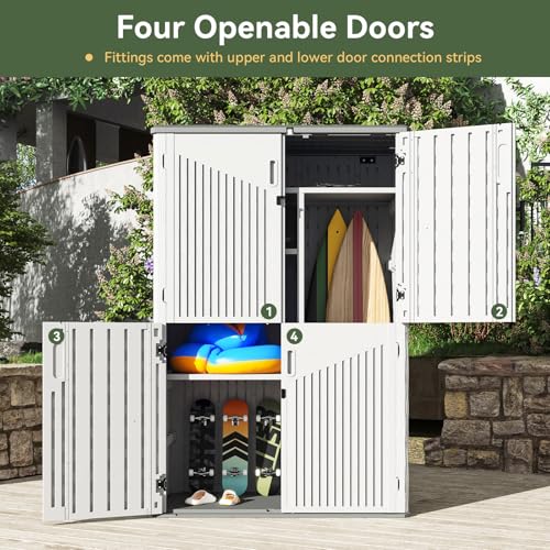 Aoxun Outdoor Storage Shed, 64 Cu.Ft Vertical Resin Sheds, White - color: White, size: 64 Cu.Ft