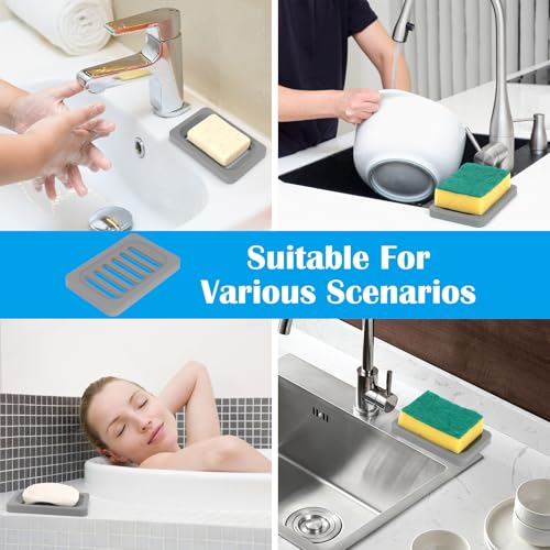 Topsky 2Pcs Soap Dish Holder, Non-Slip Bathroom Accessories Silicone Soap Case Saver, Sink Deck Bathtub Shower Dish Soap Drainer, Silicone Holder for Soap, Sponges, Scrubber (Grey-2pcs) - color: Grey-2pcs
