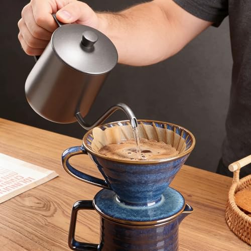Pour‑Over Coffee Maker, Starry‑Blue V60 Ceramic Pour‑Over Coffee Pot, 450ml Pour‑Over Coffee Dripper, Comes with 40‑Pack Coffee Filters - color: Filter+cup