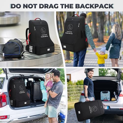 RAINSMORE Padded Car Seat Travel Bag for Airplane Car Seat Backpack, Black - color: Black