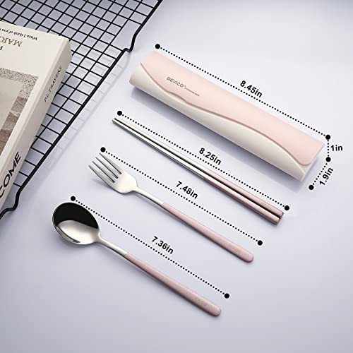 DEVICO Travel Utensils with Case, 4 Piece Portable Silverware Set for Work - color: Pink