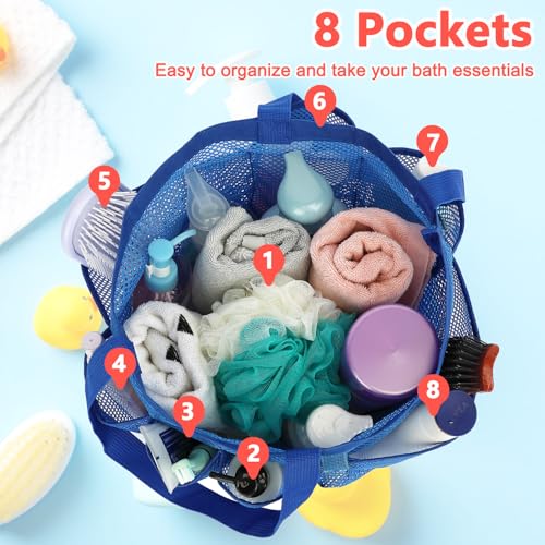 Fammart Mesh Shower Caddy Portable for College Dorm Room Essentials, Odorless Polyester Large Shower Tote Bag with Dual Handles, 8-Pocket Quick-Dry Toiletry Organizer for Travel, Beach, Camping, Gym - color: Multiple Pockets, 1 Pack - Blue
