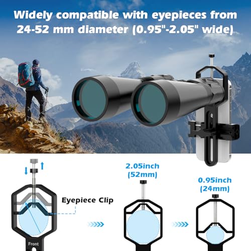 Metal Telescope Phone Adapter-Phone Scope Mount for Phone(2.09''-3.54'' Wide) Phone Holder Mount for Telescope, Binocular, Microscope, Spotting Scope Fits Eyepiece with Diameter 0.95"-2.05"
