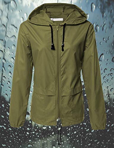 Avoogue Raincoat Women Lightweight Waterproof Rain Jackets Packable Outdoor Hooded Windbreaker - color: Army Green, size: Small