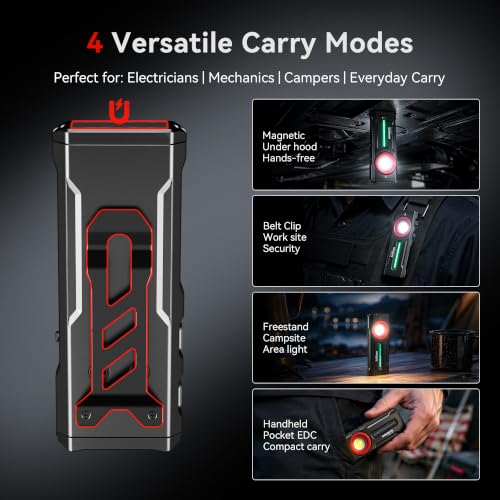 lexall E6 Rechargeable EDC Pocket Flashlight, 2000 Lumens, Magnetic Clip - color: Red