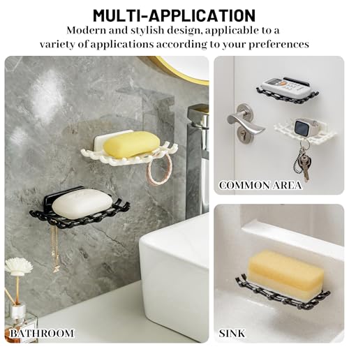 Shower Soap Holder for Wall, Adhesive Bar Soap Dish with Self Draining Grid, Side Hooks and No Drilling Mount, Black, 2 Pack - color: Black