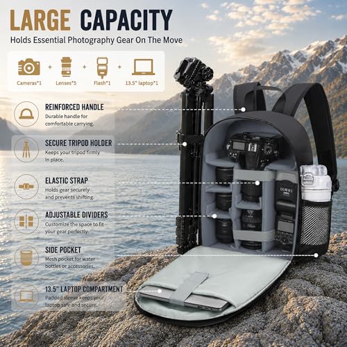 Camera Backpack for Photographers, Professional DSLR Camera Bag - color: Black, size: Standard