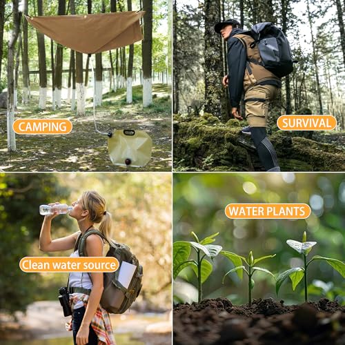 GARVIN Portable Rainwater Collection System for Camping – 5FT x 5FT Hanging Tarp with 2.2-Gallon Collapsible Water Storage Bag, Emergency Survival Hydration Gear, Lightweight & Easy Setup