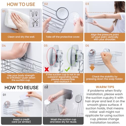 Shower Caddy Suction Cup Shower Shelves Shower Holder，Silver | No Drill, Heavy Duty, Small, Wall Mount, Soap Holder, Shampoo Holder - color: 1 X Silver