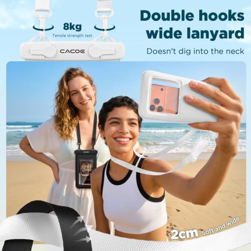 CACOE Floatable Waterproof Phone Pouch 2 Pack Up to 9.0", Black+White | Floatable, IPX8 Waterproof Phone Case,Adjustable Lanyard,Dry Bags for Beach/Cruise/Travel/Camping/Kayak/Vacation Essentials - color: Black+White#1, size: Up to 9.0"-Floatable
