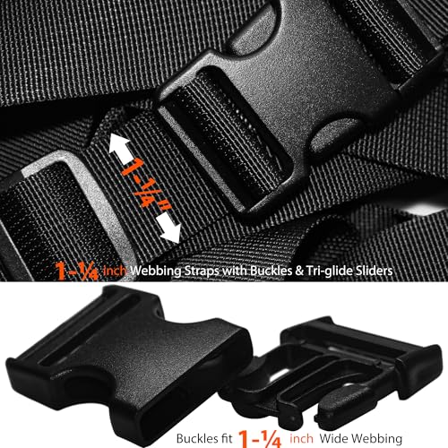Nylon Straps 1-1/4 inch Wide with Buckles and Slides: 6 Yard of 1.25" Webbing, 4 Pack Side Release Buckle, 8 pcs Tri-Glide Slider, Heavy Duty Plastic Clip Quick Fastener Replacement Dual Adjustable - size: 1-1/4" x 6 yd Strap + 4 pack Buckles