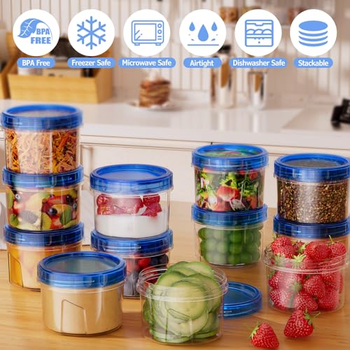 12 Pack-16 OZ Freezer Storage Containers, Small Plastic Containers with Twist Top Lids, BPA Free Food Storage Containers, Reusable Soup Container Microwave/Dishwasher Safe - color: 12P-16 OZ