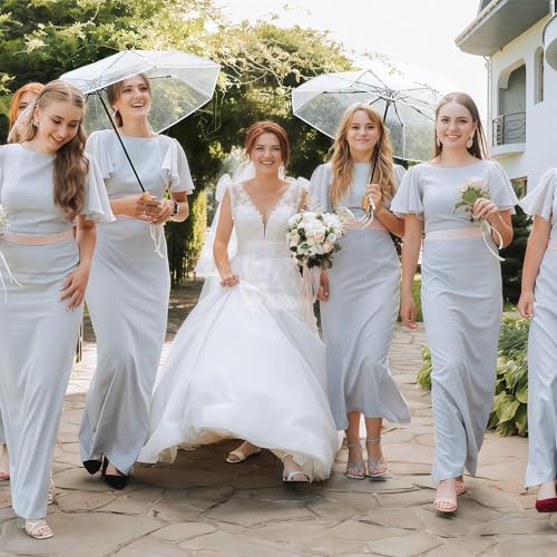 Clear Wedding Umbrella Bulk Transparent Portable Folding Travel Umbrella | Reinforced design with 8 ribs,lightweight design,ample space,practicality and decorative appeal,outdoor group activities
