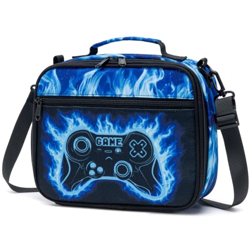 DIGOBAY Insulated Lunch Box for Kids Boys Cool Luminous Gamer Lunch Bag - color: Blue Flame