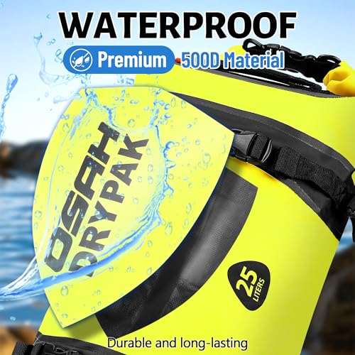 OSAH DRYPAK 25L Waterproof Dry Bag - Motorcycle Luggage Tail Bag with Straps for Back Seat, Roll Top Lightweight Waterproof Backpack Sack for Travel, Swimming, Boating, Kayaking, Camping and Beach - color: Green