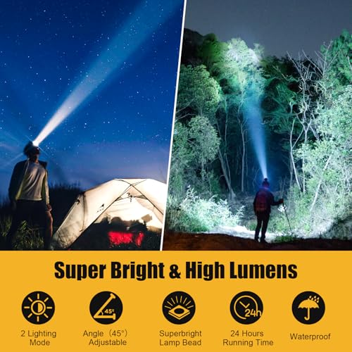 Lokilo Ultra-Bright LED Headlamp,High Lumen Rechargeable and Waterproof Headlight with Adjustable Headband for Night Work and Outdoor Use (Golden-White Light) - color: Golden-White light