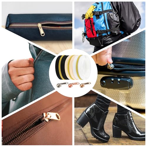 DOITEM 17.8 Yards Endless Zippers by The Meter Black White Zipper 6 mm Spiral + 32 Nonlock Zippers (Gold Silver Rose Gold) - color: #5 8 Multicolour