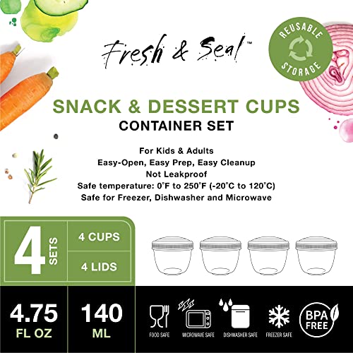 Snack Containers (4 Set) - 4.75 Oz Small Food Storage Cups with Lids - Fruit, Nuts, Sauce, Condiments & Salad Container for Lunch Box - Reusable Dessert Cups, Microwave & Freezer Friendly, BPA-free - color: 4.75 Ounce - Bright Colors