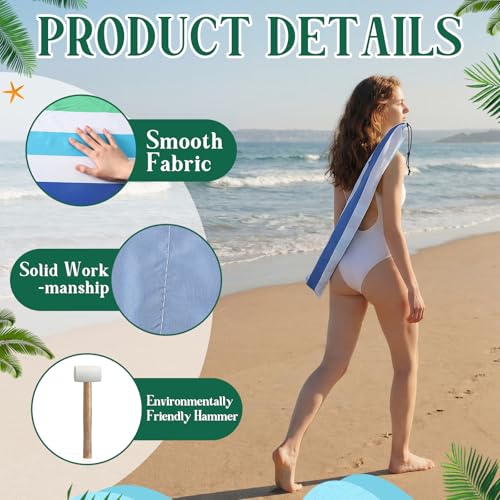 Cinnvoice 20ft Stripe Beach Windscreen Set Long Privacy Screen with 6 Hardwood Poles Rubber Mallet and Carry Bag Portable Beach Fence Wind Blocker for Summer Outdoor Sand Wind Protection - size: 20ft, style: Stripe
