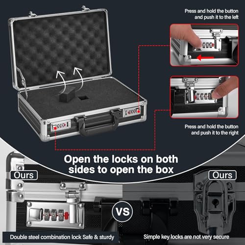 LOCKCURX Security Lock Boxes - 14.2 x 9.4 x 4.5 Inch Medium, Portable Locking Storage Totes with Dual Combination Locks, Medicine Lock Box, Lock Boxes for Personal Items, Cash & Briefcase - Black - color: Black, size: Medium