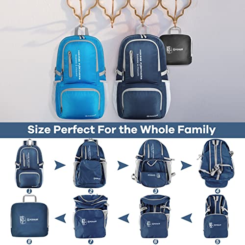 ZOMAKE Lightweight Packable Backpack, 35L Foldable Daypack (Navy Blue) | Light Hiking Backpacks Water Resistant Collapsible Day Pack for Travel, Everyday Carry, Multi-Pocket Layout, Heavy Duty Nylon - color: Navy Blue, size: 35L