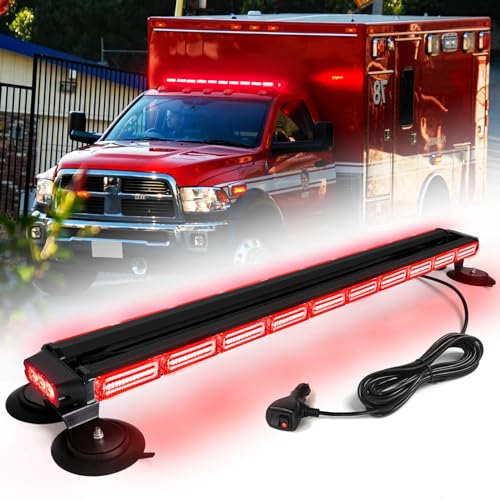 42" 206 LED Rooftop Strobe Flashing Light Bar Double Side Emergency Hazard Warning Beacon Lights w/Magnetic Base for Safety Construction Vehicles Trucks Pickup Snowplow - color: #03 Red