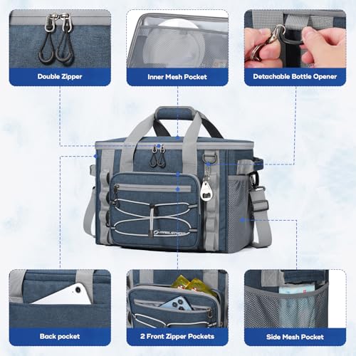 Maelstrom 30/40 Can Soft Cooler Bag, Leakproof Insulated Ice Chest | 24h Cold (With Ice), 5-Layer Insulation, Multi-Pockets ,Lightweight,Perfect For Camping, Beach, Hiking, Kayaking, Road Trips - color: 3.Blue, size: 40 Can