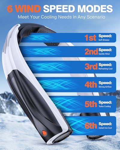 Portable Neck Fan - 6000mAh Battery Hands Free Personal Fan, 6 Speed Adjustable, Rechargeable & Wearable, Gift for Women Men, Office, Travel, Sports - color: White Black