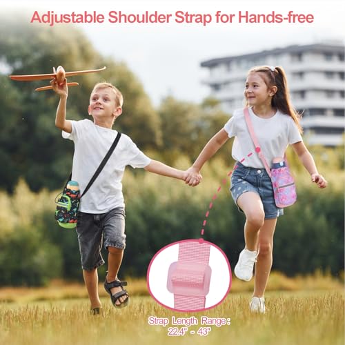 Water Bottle Holder for Kids - Water Bottle Carrier with Strap - color: 1-Pink Mermaid Scale