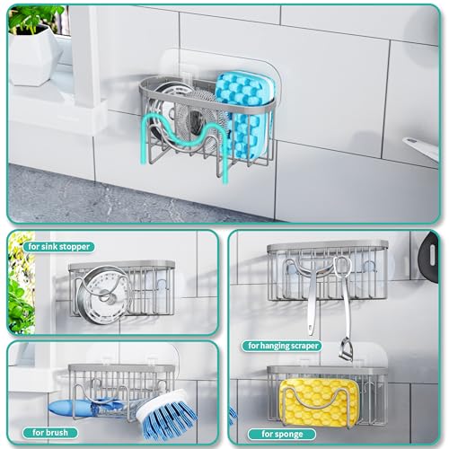 HapiRm Sponge Holder for Kitchen Sink - Sink Caddy with Unique M-Shaped, 2 Installation Methods Kitchen Organizer, Rustproof Stainless Steel Sponge Caddy - Grey - color: Grey, size: with M-shaped Holder