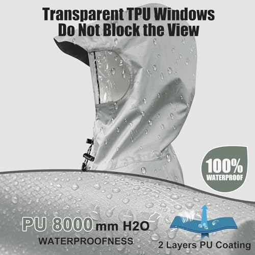 Andake Waterproof Rain Poncho for Adults Unisex,230T Ripstop Polyester,Raincoat Gear with Transparent Viewing Window Outdoors - color: Grey